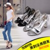 Feeltime2016夏季新款粗跟凉鞋女夏中跟露趾一字扣包跟性感高跟鞋